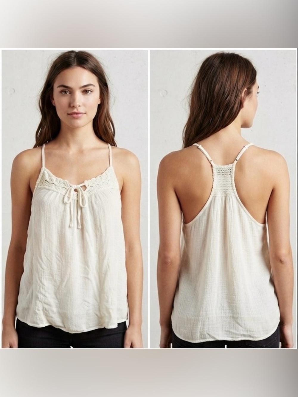 Timing Off-White/Cream Tie Front Tank Top (M)